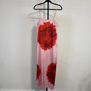 Suboo Pink Spaghetti Strap Emilia Bustier Gown w/ Bold Red Flowers (Sz: LRG)